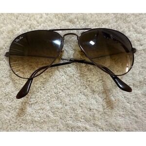 Ray Ban Aviator Sunglasses Brown Gradient Lenses Metal Frame Made in Italy